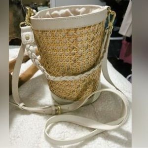 Tommy Bahama Rattan and Cream Bucket Bag